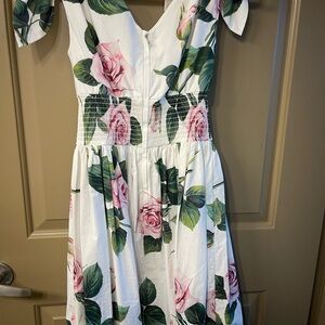 Dolce & Gabbana White Dress with Pink and Green Floral Design